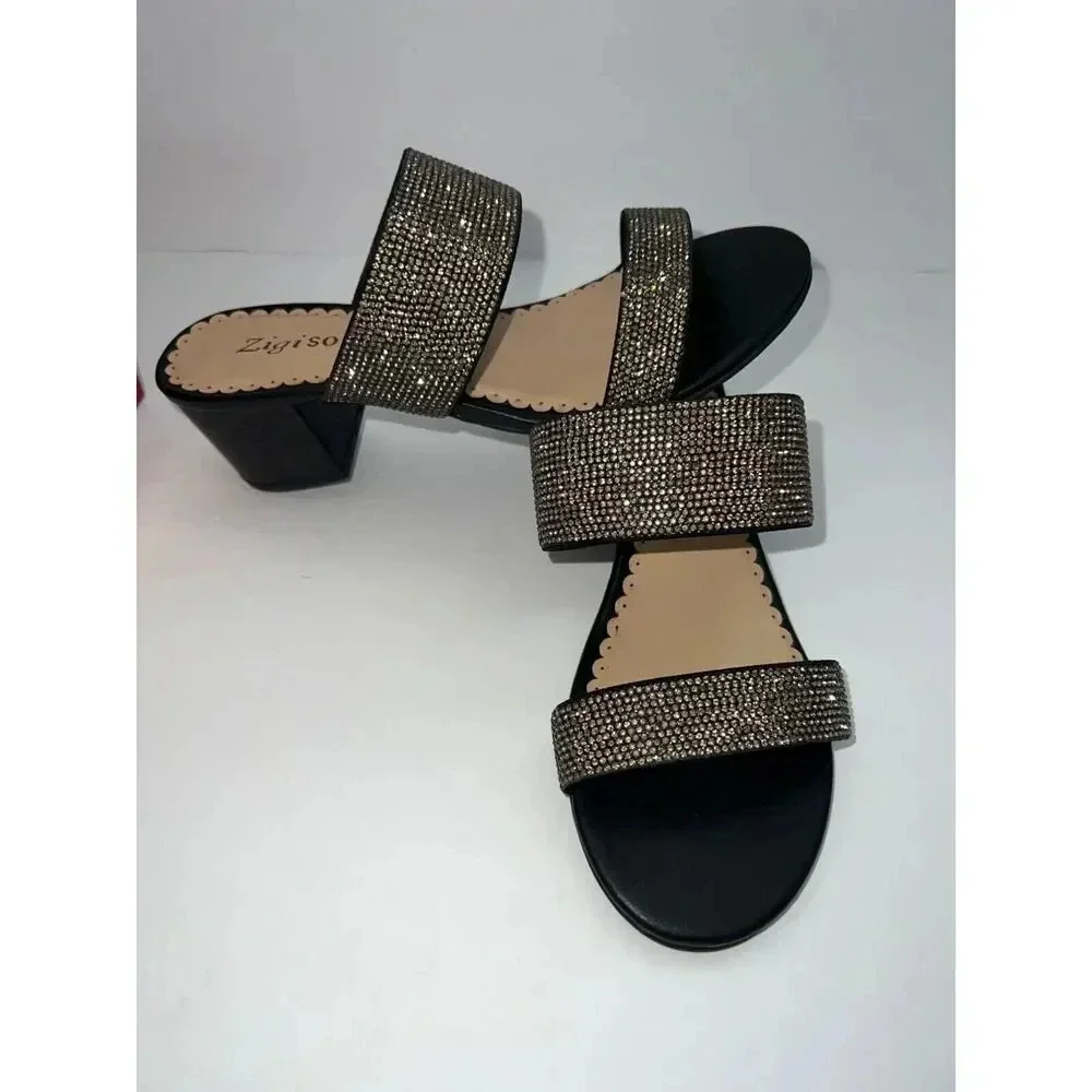 Zigi Soho ceeley black sandal heels rhinestone jeweled slides size 6.5